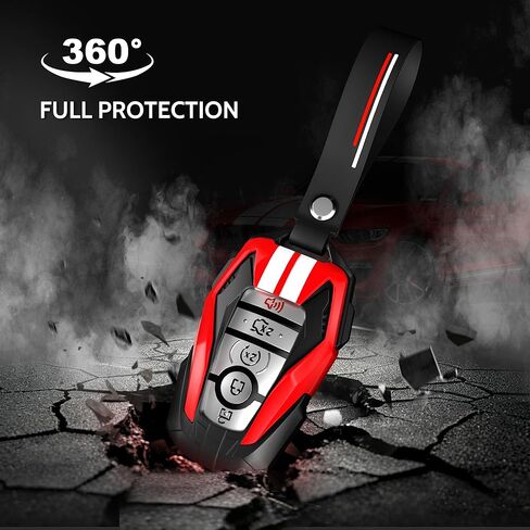 YORKNEIC لغطاء Ford Key Fob مع غطاء سلسلة مفاتيح مناسب لسيارة Ford Mustang Bronco Maverick Raptor Explorer F150 3/4/5 أزرار مفاتيح ذكية مع حماية شديدة التحمل، أحمر in Kuwait