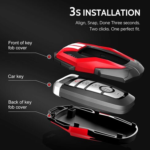 YORKNEIC لغطاء Ford Key Fob مع غطاء سلسلة مفاتيح مناسب لسيارة Ford Mustang Bronco Maverick Raptor Explorer F150 3/4/5 أزرار مفاتيح ذكية مع حماية شديدة التحمل، أحمر in Kuwait