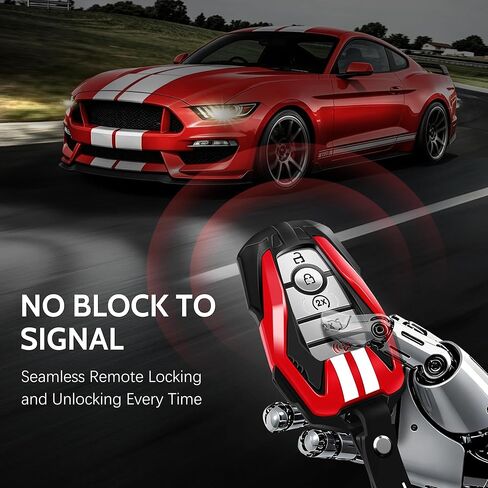 YORKNEIC لغطاء Ford Key Fob مع غطاء سلسلة مفاتيح مناسب لسيارة Ford Mustang Bronco Maverick Raptor Explorer F150 3/4/5 أزرار مفاتيح ذكية مع حماية شديدة التحمل، أحمر in Kuwait