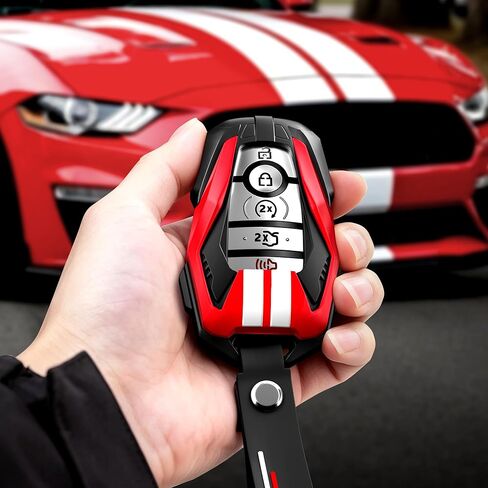 YORKNEIC لغطاء Ford Key Fob مع غطاء سلسلة مفاتيح مناسب لسيارة Ford Mustang Bronco Maverick Raptor Explorer F150 3/4/5 أزرار مفاتيح ذكية مع حماية شديدة التحمل، أحمر in Kuwait