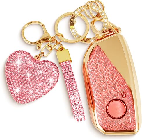 Key Fob Cover with Diamond Bling Keychain, Compatible with BMW X1 X2 X3 X5 X6 X7 XM 2023~up, TPU Smart Key Case and Rhinestone Heart for Women (3 Buttons, Silver) in Saudi Arabia