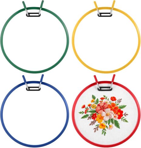 ElaraBerry 4 Pcs 7.7" Metal Spring Tension Embroidery Hoops Red Yellow Blue Green No-Slip Cross Stitch Hoop Circle Round Embroidery Tension Shed for Cross Stitch Needlework Sewing Craft Projects in Saudi Arabia