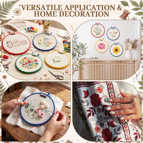 ElaraBerry 4 Pcs 7.7" Metal Spring Tension Embroidery Hoops Red Yellow Blue Green No-Slip Cross Stitch Hoop Circle Round Embroidery Tension Shed for Cross Stitch Needlework Sewing Craft Projects in Saudi Arabia