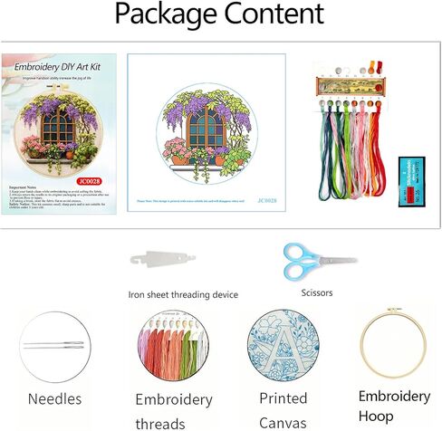 Zhenqing Wisteria by The Window Embroidery Kit for Beginners, Pre-Printed 29x29cm Cotton Fabric with 20cm Hoop, Cozy Vintage Window Design (JC0028 in Saudi Arabia