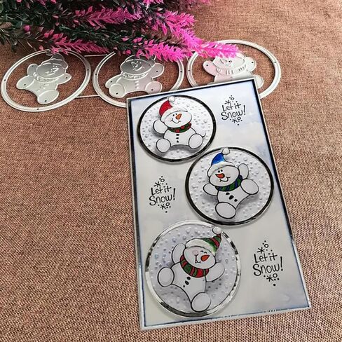 3pcs Circle Snowman Frame Dies Cuts Metal Cutting Dies Cut Stencils for DIY Scrapbooking Album Decorative Embossing Paper Card Making in Saudi Arabia