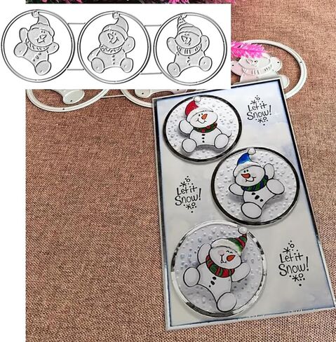 3pcs Circle Snowman Frame Dies Cuts Metal Cutting Dies Cut Stencils for DIY Scrapbooking Album Decorative Embossing Paper Card Making in Saudi Arabia