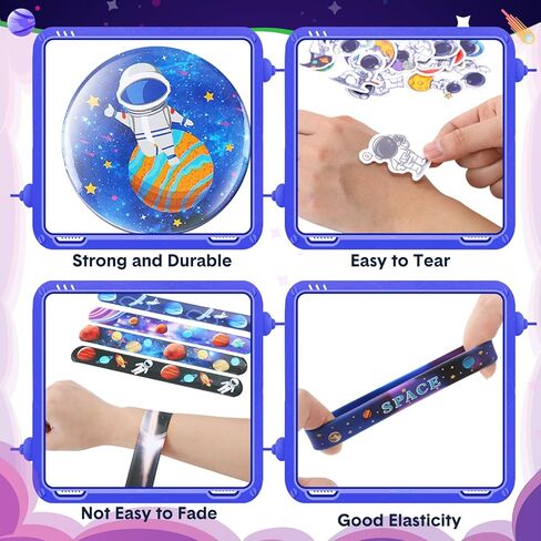 Realspring 133 Pcs Space Theme Birthday Party Favors Galaxy Decorations Supplies Slap Bracelets Silicone Bracelets Stress Balls Pin Stamp Badges DIY Stickers Toy Gifts for Holiday Goodie Bags Stuffers in Kuwait