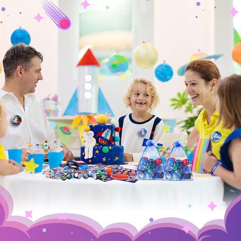 Realspring 133 Pcs Space Theme Birthday Party Favors Galaxy Decorations Supplies Slap Bracelets Silicone Bracelets Stress Balls Pin Stamp Badges DIY Stickers Toy Gifts for Holiday Goodie Bags Stuffers in Kuwait