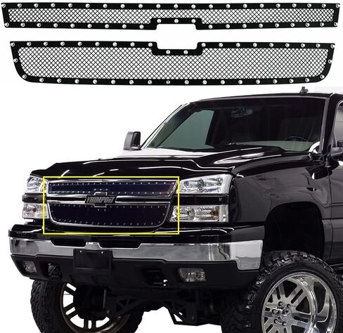 Stainless Steel Black Mesh Rivet Studs Grille Insert for 2006 Chevy Silverado 1500 & 2005-2006 2500HD 3500 & 2007 Classic in Kuwait