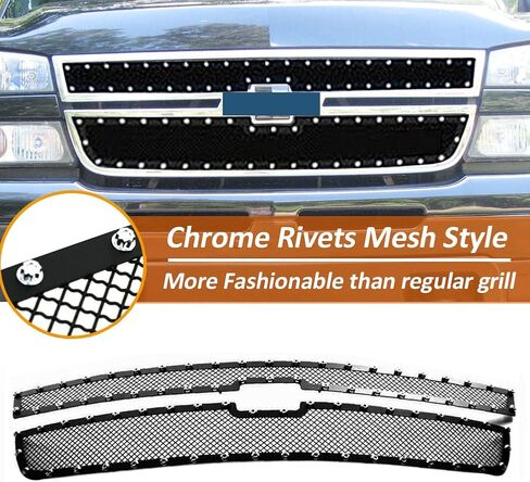Stainless Steel Black Mesh Rivet Studs Grille Insert for 2006 Chevy Silverado 1500 & 2005-2006 2500HD 3500 & 2007 Classic in Kuwait