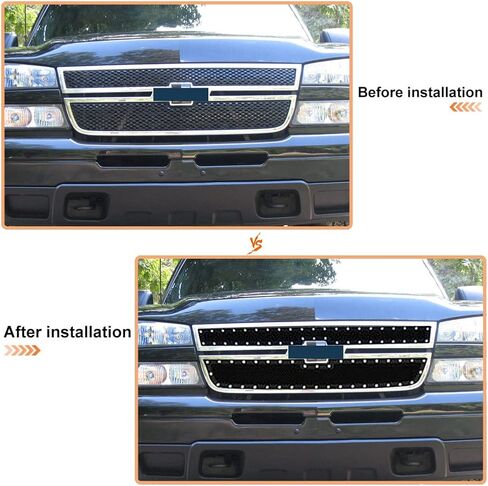 Stainless Steel Black Mesh Rivet Studs Grille Insert for 2006 Chevy Silverado 1500 & 2005-2006 2500HD 3500 & 2007 Classic in Kuwait