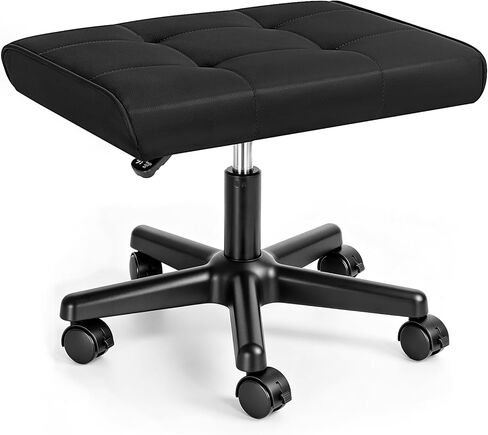 Footrest Under Desk Leg Rest Ottoman Adjustable Height Foot Stool with Wheels Leather Footrest for Home Office in Kuwait
