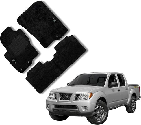سجادات أرضية لسيارة Nissan Frontier Crew Cab من 2011 إلى 2021 مع وسادة للكعب وأقفال أمان - أمامي وخلفي - أسود - ecoMats in Kuwait