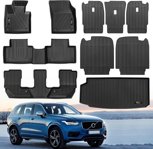 Custom for 2016-2026 Volvo XC90 Floor Mats 3 Rows Trunk Cargo Liner and 2nd 3rd Rear Seat Backrest Mat Full Set TPE All Weather Accessories (Only Fit Gas 7 Seat, 10 Mats，Not for Hybrid/PHEV) in Saudi Arabia
