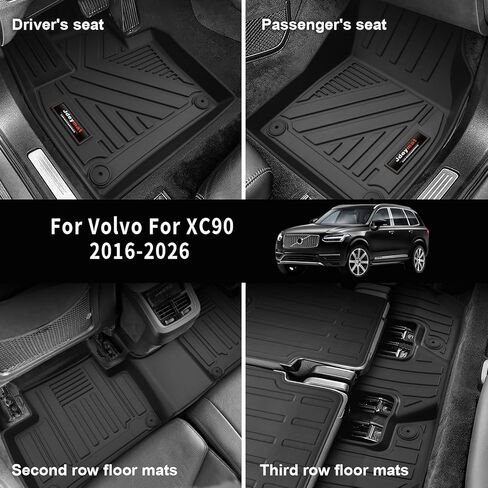 Custom for 2016-2026 Volvo XC90 Floor Mats 3 Rows Trunk Cargo Liner and 2nd 3rd Rear Seat Backrest Mat Full Set TPE All Weather Accessories (Only Fit Gas 7 Seat, 10 Mats，Not for Hybrid/PHEV) in Saudi Arabia