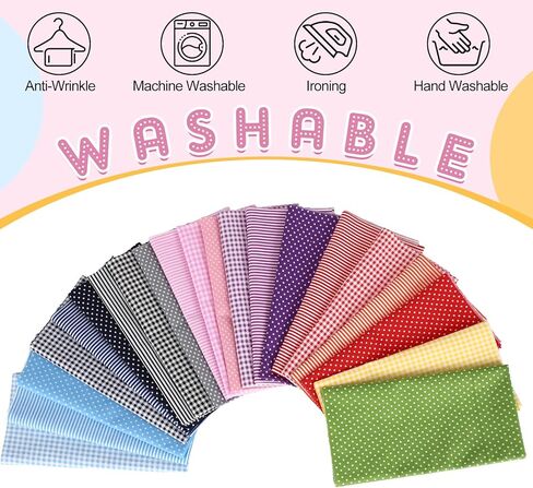 21 Pcs 20 x 20 Inch Cotton Fabric Quilting Patchwork Fabric Fat Quarter Bundles Polka Dots Stripes & Plaids Precut Printed Patchwork for DIY Craft Art Scrapbooking Sewing Handmade in Saudi Arabia