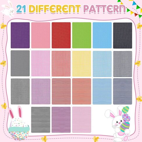 21 Pcs 20 x 20 Inch Cotton Fabric Quilting Patchwork Fabric Fat Quarter Bundles Polka Dots Stripes & Plaids Precut Printed Patchwork for DIY Craft Art Scrapbooking Sewing Handmade in Saudi Arabia