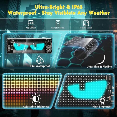 Devil Eyes Light for Motorcycle Windshield, 7''x3'' Flexible Animated LED Eyes, Bluetooth APP & Remote Control Custom Text Pattern Dynamic LED Sign for Car Taxi Sedan SUV in Saudi Arabia