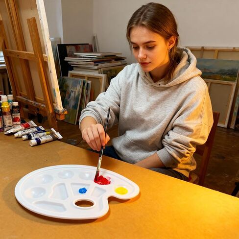 مجموعة 84 قطعة من فرش الرسم من هابلون، 6 عبوات من 60 قطعة من فرش الطلاء وصينية لوحة طلاء 24 قطعة، رأس فرشاة من النايلون للزيت والألوان المائية وطلاء الأكريليك (6 ألوان) in Kuwait