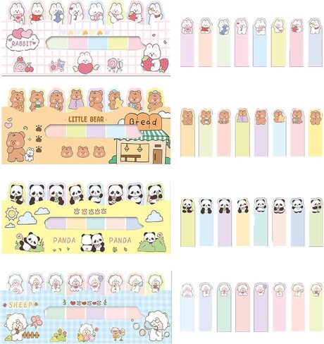 4 Pads Cute Cartoon Self-Stick Index Tabs Sticky Note Tabs Page Flags Bookmarks Mini Sticky Note Paper Page Markers Stickers for Students Books File Notebooks，120 Sheets/pad in Saudi Arabia