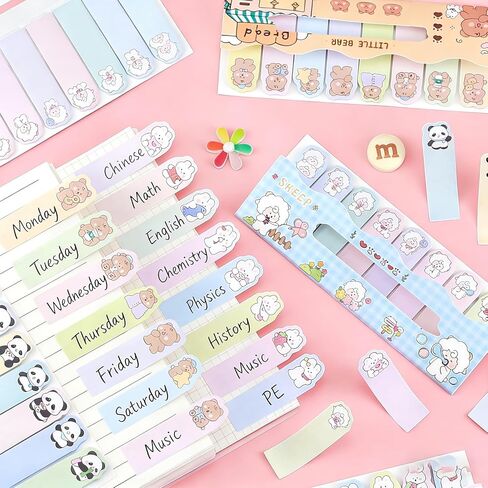 4 Pads Cute Cartoon Self-Stick Index Tabs Sticky Note Tabs Page Flags Bookmarks Mini Sticky Note Paper Page Markers Stickers for Students Books File Notebooks，120 Sheets/pad in Saudi Arabia