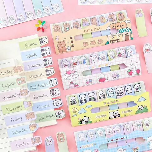 4 Pads Cute Cartoon Self-Stick Index Tabs Sticky Note Tabs Page Flags Bookmarks Mini Sticky Note Paper Page Markers Stickers for Students Books File Notebooks，120 Sheets/pad in Saudi Arabia
