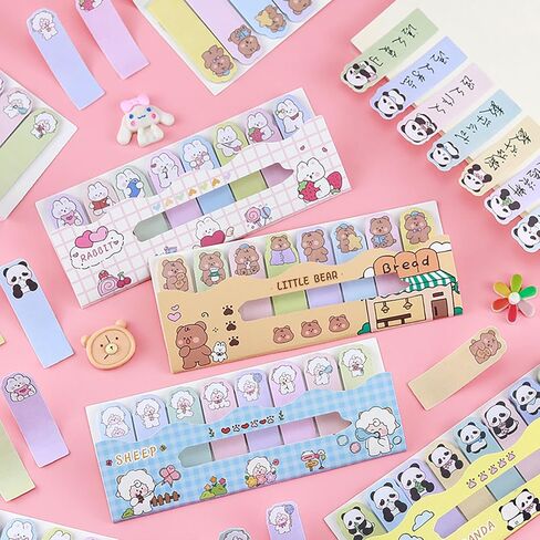 4 Pads Cute Cartoon Self-Stick Index Tabs Sticky Note Tabs Page Flags Bookmarks Mini Sticky Note Paper Page Markers Stickers for Students Books File Notebooks，120 Sheets/pad in Saudi Arabia