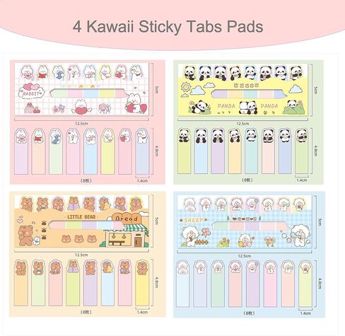 4 Pads Cute Cartoon Self-Stick Index Tabs Sticky Note Tabs Page Flags Bookmarks Mini Sticky Note Paper Page Markers Stickers for Students Books File Notebooks，120 Sheets/pad in Saudi Arabia