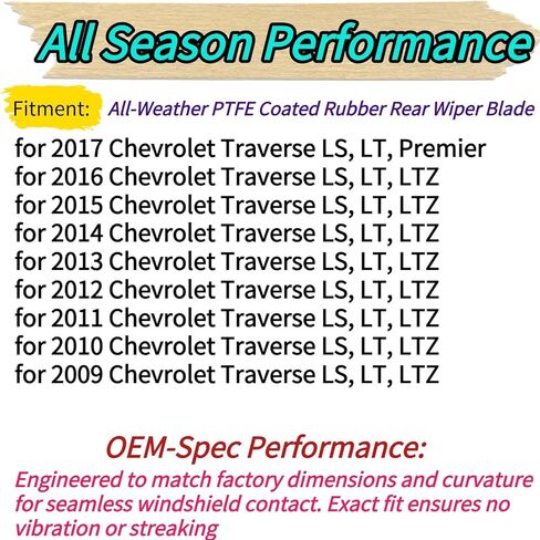 Rear Wiper Blade for Chevrolet Chevy Traverse 2009-2017 2016 2015 2014 2013 2012 2011 2010 | Exact Fit LS LT LTZ Premier Models | OEM Replacement Rear Back Windshield Wiper Blade in Kuwait