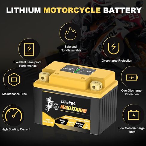 بطارية ليثيوم للدراجات النارية 3.5 أمبير 210CA 12 فولت - بديل مثالي لـ YTX4L-BS، YTX5L-BS، YTX7L-BS، خلية عالية المعدل، بداية قوية، دراجات نارية، دراجات نارية، مولد، جزازة العشب الصغيرة in Kuwait