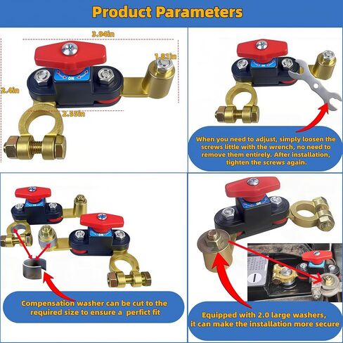 Heavy Duty 12V-24V Battery Disconnect Switch, Adjustable Rotating Terminal Car Battery Cut Off Switch, Pure Copper Anti-Drain Battery Kill Switch for Car Marine Boat RV ATV Truck in Saudi Arabia