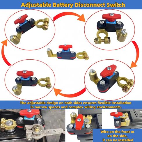 Heavy Duty 12V-24V Battery Disconnect Switch, Adjustable Rotating Terminal Car Battery Cut Off Switch, Pure Copper Anti-Drain Battery Kill Switch for Car Marine Boat RV ATV Truck in Saudi Arabia