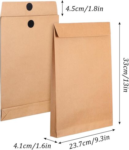 25 Pack Expandable Large Manila Envelopes, 9.3" x 13" Document Envelopes with Hook-and-Loop Closure, Tear-Resistant Vanilla Mailing for Office Filing - Brown in Kuwait