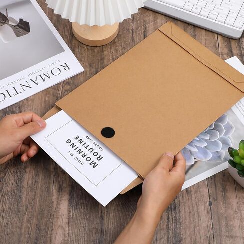 25 Pack Expandable Large Manila Envelopes, 9.3" x 13" Document Envelopes with Hook-and-Loop Closure, Tear-Resistant Vanilla Mailing for Office Filing - Brown in Kuwait