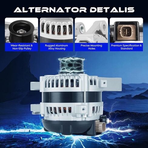 11139 New Alternator V6 4.0L for Toyota 4Runner 2003-2009, for Tacoma 4.0L 2005-2015, 130Amp, Replaces 11139N, 0124325123, 1042103470, 1042103471, 1042104200, 1042104201, 1042104202, 1042104870 in Kuwait