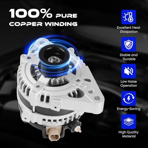 11139 New Alternator V6 4.0L for Toyota 4Runner 2003-2009, for Tacoma 4.0L 2005-2015, 130Amp, Replaces 11139N, 0124325123, 1042103470, 1042103471, 1042104200, 1042104201, 1042104202, 1042104870 in Kuwait