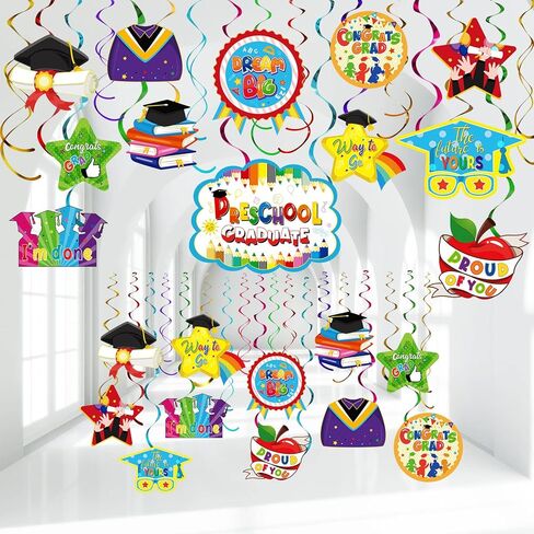 Yisong 46 Pieces Preschool Graduate Party Decorations Kindergarten Graduation Party Congrats Hanging Swirl for Pre Elementary Celebration Class of 2026 Ceremony School Party Supplies(Black) in Saudi Arabia