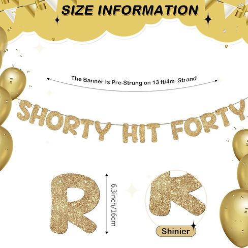 Fulmoon Pre Strung Shorty Hit Forty Banner بريق زينة عيد الميلاد الأربعين لافتة عيد ميلاد مضحكة للنساء والرجال هدية لافتة الحفلات الأربعين 40 عامًا لوازم الحفلات (ذهبي شامبانيا) in Kuwait