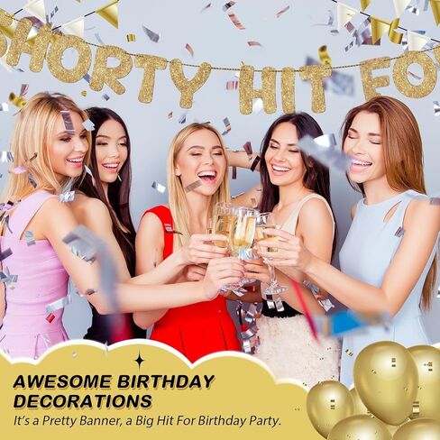 Fulmoon Pre Strung Shorty Hit Forty Banner بريق زينة عيد الميلاد الأربعين لافتة عيد ميلاد مضحكة للنساء والرجال هدية لافتة الحفلات الأربعين 40 عامًا لوازم الحفلات (ذهبي شامبانيا) in Kuwait