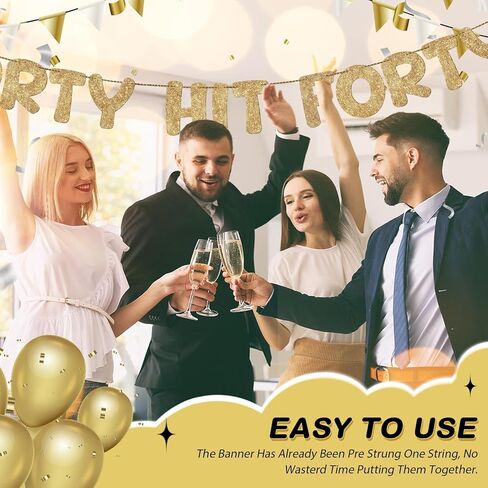Fulmoon Pre Strung Shorty Hit Forty Banner بريق زينة عيد الميلاد الأربعين لافتة عيد ميلاد مضحكة للنساء والرجال هدية لافتة الحفلات الأربعين 40 عامًا لوازم الحفلات (ذهبي شامبانيا) in Kuwait