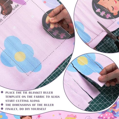 HunnmingRe 3 قطع DIY ربطة عنق بطانيات صوف طقم بدون خياطة طقم بطانية تتضمن 50 × 60 بوصة جنية بدون خياطة نسيج صوف وقالب مسطرة DIY صنع رمي باللونين الوردي والأرجواني لأريكة السرير in Kuwait