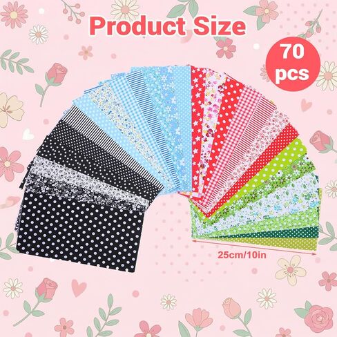 70 Pieces Cotton Fabric Squares 10 x 10 Inches, Assorted Patterns & Colors Precut Patchwork Material for Quilting, DIY Craft Sewing Projects & Home Decor in Saudi Arabia