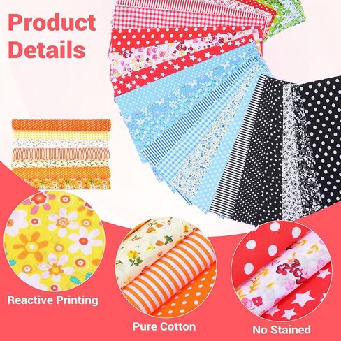 70 Pieces Cotton Fabric Squares 10 x 10 Inches, Assorted Patterns & Colors Precut Patchwork Material for Quilting, DIY Craft Sewing Projects & Home Decor in Saudi Arabia
