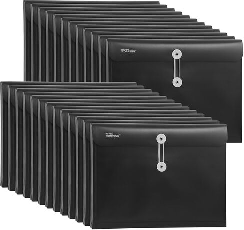 Plastic Expandable Envelopes Files Document Folders, for Letter A4 Size, with String Tie Closure - 1-1/4 Inch Expansion - for School Office & Home (Black, Horizontal) in Saudi Arabia