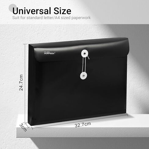 Plastic Expandable Envelopes Files Document Folders, for Letter A4 Size, with String Tie Closure - 1-1/4 Inch Expansion - for School Office & Home (Black, Horizontal) in Saudi Arabia