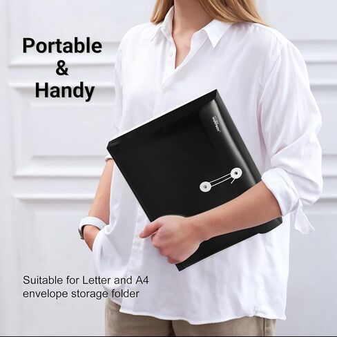 Plastic Expandable Envelopes Files Document Folders, for Letter A4 Size, with String Tie Closure - 1-1/4 Inch Expansion - for School Office & Home (Black, Horizontal) in Saudi Arabia
