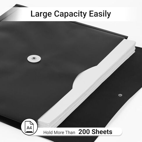 Plastic Expandable Envelopes Files Document Folders, for Letter A4 Size, with String Tie Closure - 1-1/4 Inch Expansion - for School Office & Home (Black, Horizontal) in Saudi Arabia