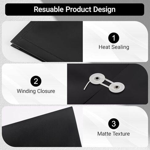 Plastic Expandable Envelopes Files Document Folders, for Letter A4 Size, with String Tie Closure - 1-1/4 Inch Expansion - for School Office & Home (Black, Horizontal) in Saudi Arabia