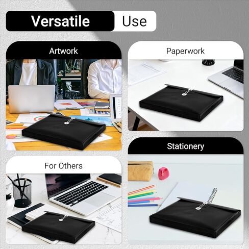 Plastic Expandable Envelopes Files Document Folders, for Letter A4 Size, with String Tie Closure - 1-1/4 Inch Expansion - for School Office & Home (Black, Horizontal) in Saudi Arabia
