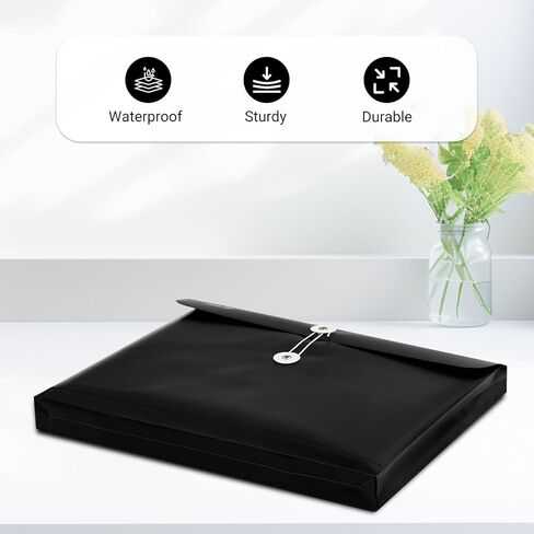 Plastic Expandable Envelopes Files Document Folders, for Letter A4 Size, with String Tie Closure - 1-1/4 Inch Expansion - for School Office & Home (Black, Horizontal) in Saudi Arabia